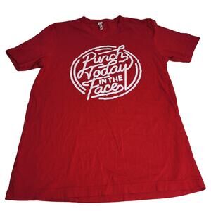 Bella + Canvas Jersey Red V-Neck 'Punch Today In The Face' Tee Women's Size L